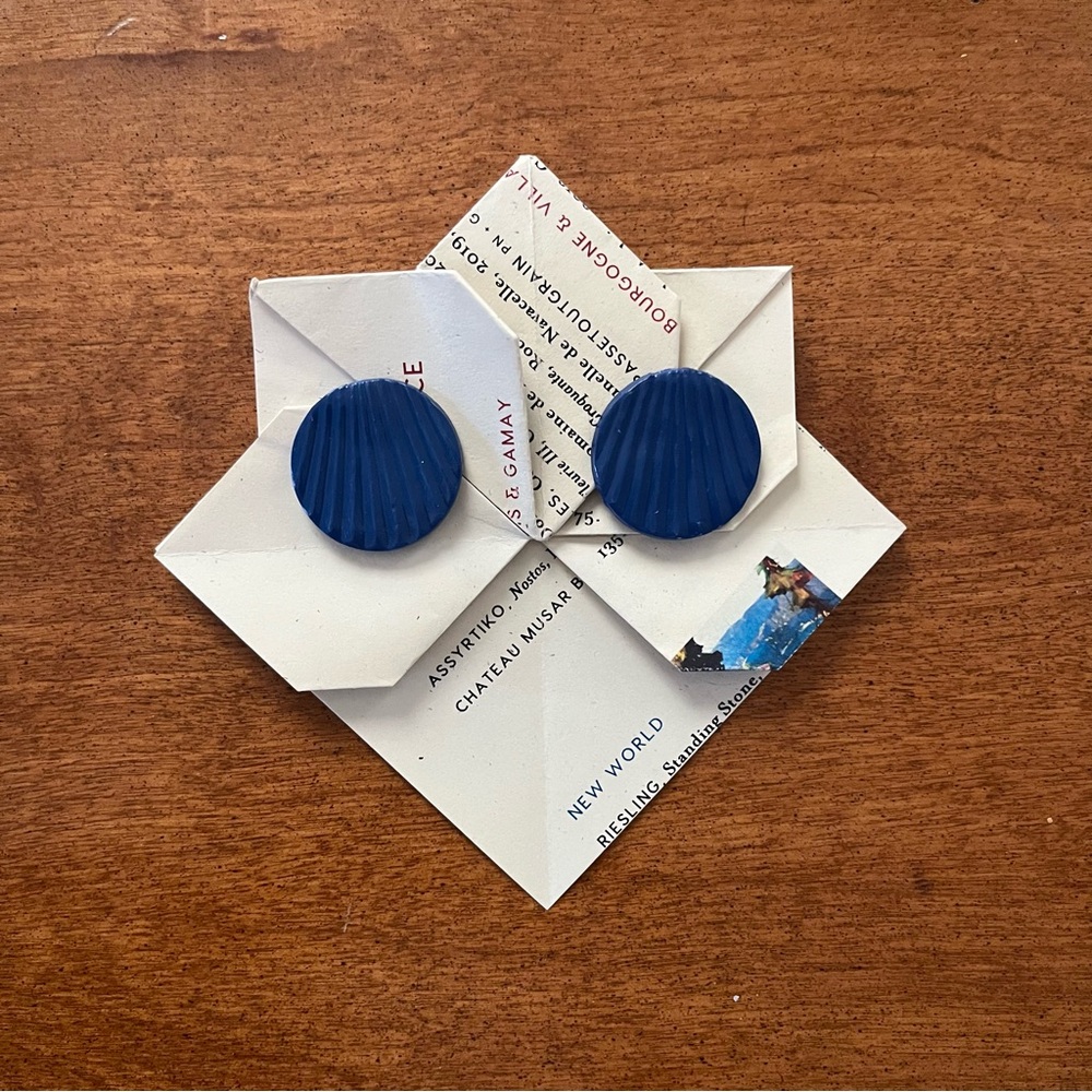 Blue Polymer Clay Shell Round Stud Earrings